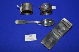 Hallmarked Sterling Silver Matchbook Case, Napkin Ring, Teaspoon, etc.