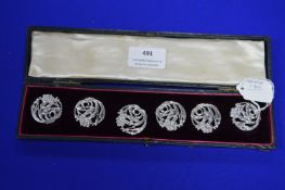 Cased Set of Six Art Nouveau Silver Buttons - Chester 1901