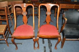 Pair of Victorian Mahogany Side Chairs with Cabriole Legs