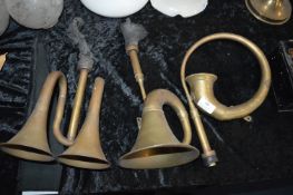 Three Brass Motoring Horns (rubber slightly perished)