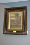 Victorian Framed Oil on Board Garden Study by A. Holland