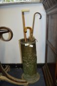 Brass Stick Stand and Contents