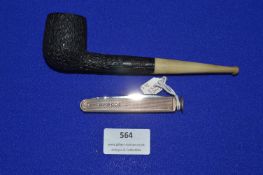 Hallmarked Sterling Silver Smokers Knife - Sheffield 1953 ~34.2g plus a Briar Pipe
