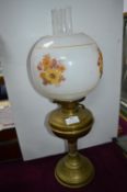 Brass Oil Lamp with Floral White Shade