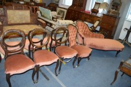 Victorian Pink Upholstered Suite Comprising Chaise Lounge, Nursing Chair, and Six Side Chairs
