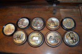 Nine Victorian Pot Lids with Wooden Frames
