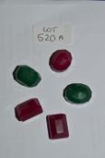 Three Rubies and Two Zambian Emeralds 76.55ct Total