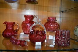 Six Cranberry Glass Jugs etc.