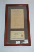 Framed Bill and Receipt from Powolny's Hull 1936
