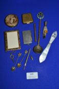 Collectible Items; Miniature Photo Frame, Spoons, Brooches, etc.
