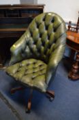 Green Leather Chesterfield Wingback Swivel Chair