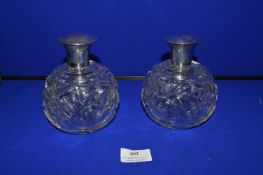 Pair of Cut Glass Scent Bottles with Sterling Silver Tops