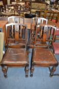 Four 1930's Oak Dining Chairs with Leatherette Seats