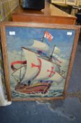Framed Tapestry of a Crusader Ship