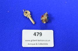 9k Gold Key Charm and Carriage Lamp ~1.8g total