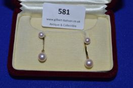 Mikimoto 9k Gold Pearl Drop Earrings