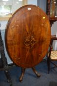 Victorian Rosewood Inlaid Breakfast Table Tilt Top on a Quadripartite Base