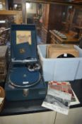 HMV Portable Gramophone plus Collection of 78 Shellac Records