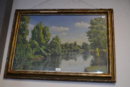 Framed Oil on Canvas Riverscape by H.H. Newton 1928