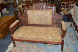 Victorian Carved Oak Settee with Carved Grapevine Decoration