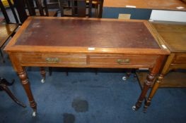 Victorian Pitch Pine Desk with Red Leather Insert Top