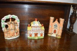 Two Staffordshire Flatbacks and a Country House Lidded Jar