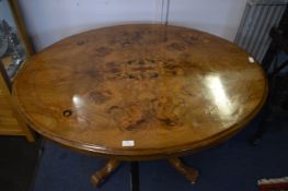Victorian Burr Walnut Centre Table Tilt Top on Quadripartite Base
