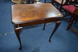 Victorian Mahogany Fold-Over Card Table with Burr Walnut Top on Cabriole Legs