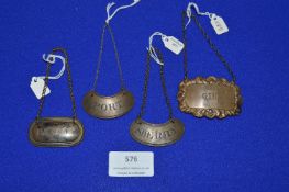 Four Silver Decanter Labels