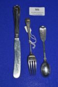 Sterling Silver Knife, Fork and Spoon ~71g gross, Hallmarked Sheffield and London