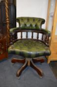 Green Leather Chesterfield Captains Chairs (AF)
