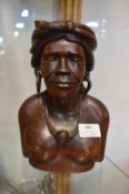 Carved Wooden Bust of a Ethnic Man