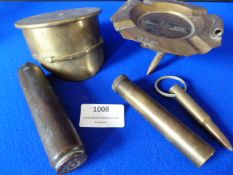 Trench Art WWI Cap and Ypres Ashtray, Lee Enfield Oil Bottle, etc.
