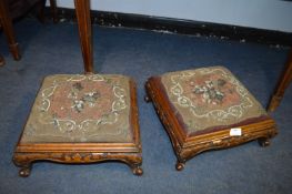 Pair of Mahogany Footstools with Tapestry Upholstery