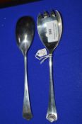 Pair of Hallmarked Sterling Silver Serving Spoons - Sheffield 1921 & 29, ~99g total