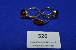 Three Baltic Amber Sterling Silver Rings