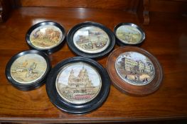 Six Victorian Pot Lids with Wooden Frames