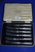 Cased Set of Six Silver Handled Tea Knives - Sheffield 1921