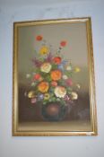 Gilt Framed Oil on Canvas - Flower Study by K. Rothery