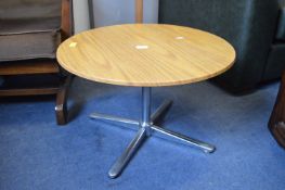 Retro Teak Circular Coffee Table on Chrome Base