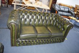 Green Leather Chesterfield Three Seat Sofa