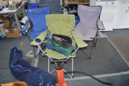 Three Folding Camping Chairs, Inflatable Air Bed,