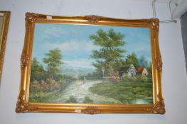 Oil on Canvas Mountain Scene by L. Wilson