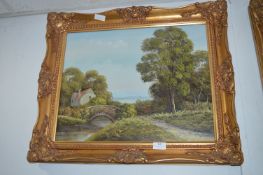 Oil on Canvas River Side Landscape