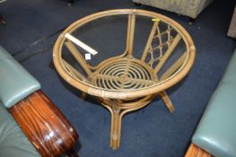 Bamboo Circular Coffee Table with Glass Top