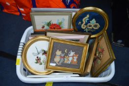 Laundry Basket Containing Framed Pictures and Prin