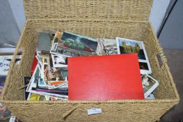 Basket of Vintage and Modern Postcards