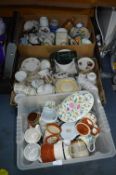 Three Boxes of Pottery, Vintage Part Tea Sets, etc