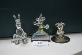 Three Disneyland Glass Figures; Mickey Mouse, Plut