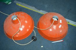 *Two Orange Metal Ceiling Light Shades